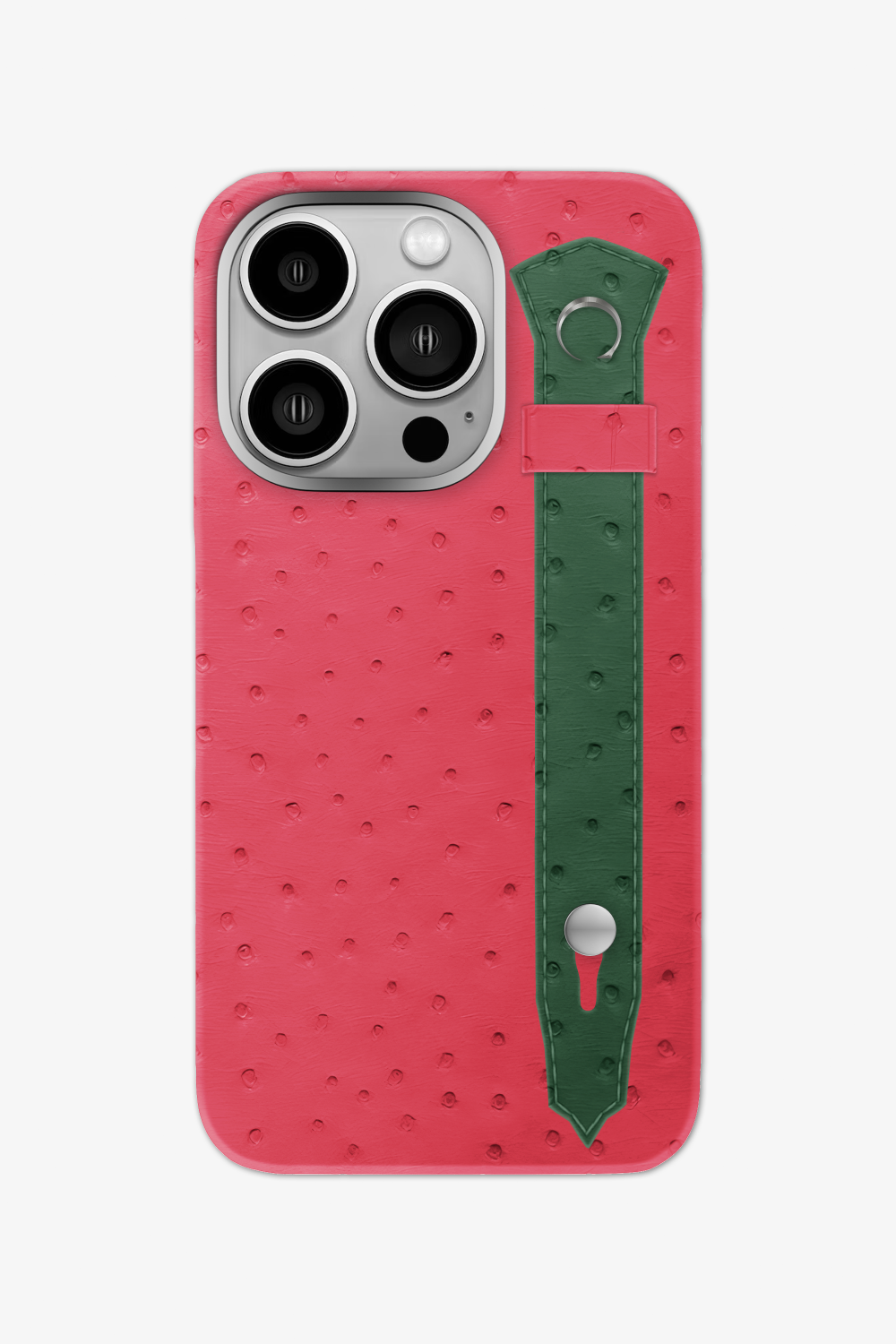 Ostrich Strap Case for iPhone 16 Pro - Rose / Green Sapin - zollofrance