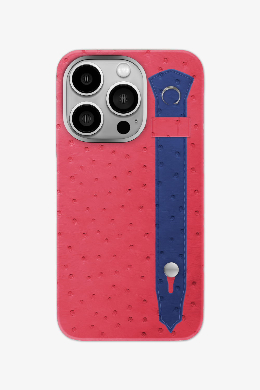 Ostrich Strap Case for iPhone 16 Pro - Rose / Navy Blue - zollofrance