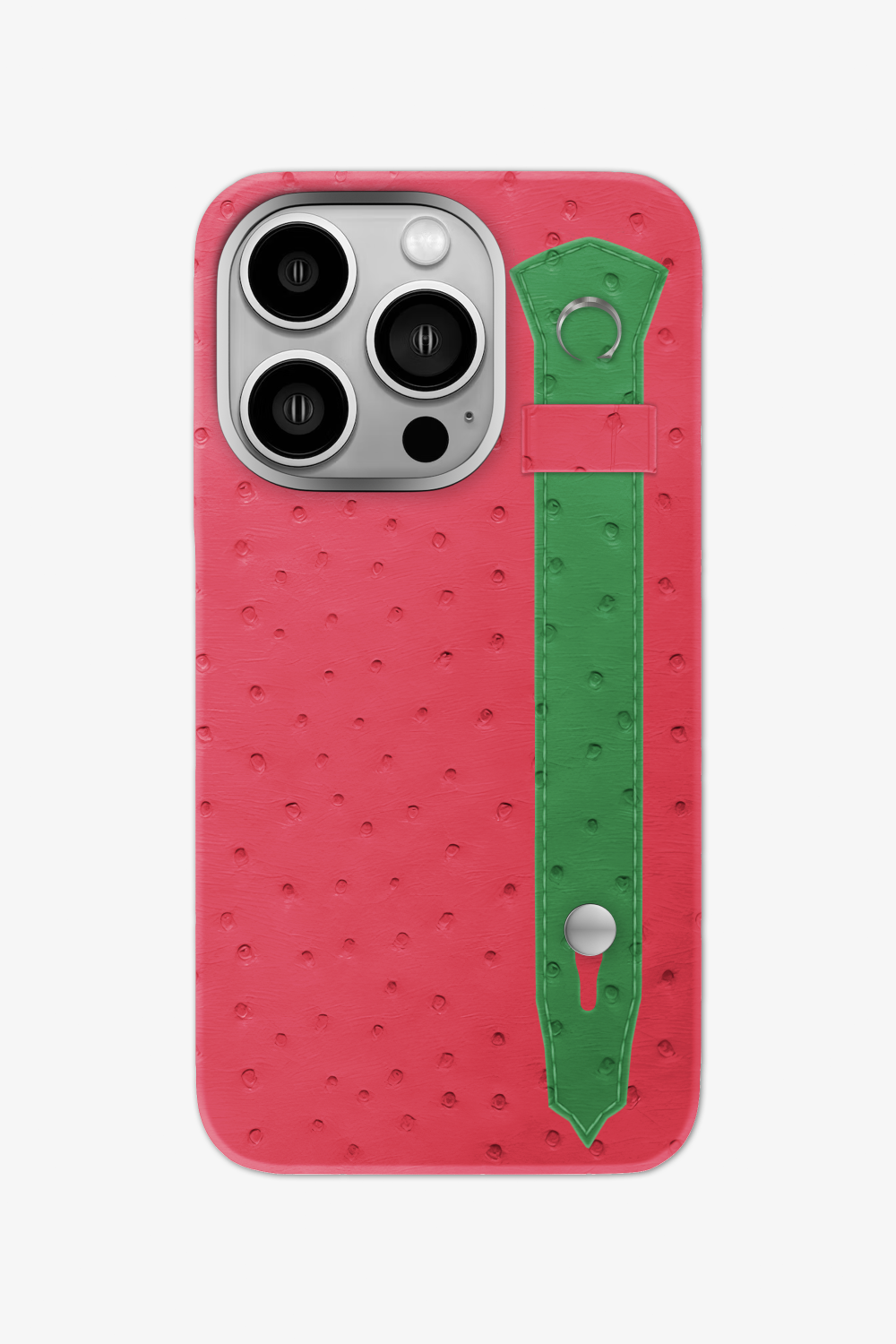 Ostrich Strap Case for iPhone 16 Pro - Rose / Green Emerald - zollofrance