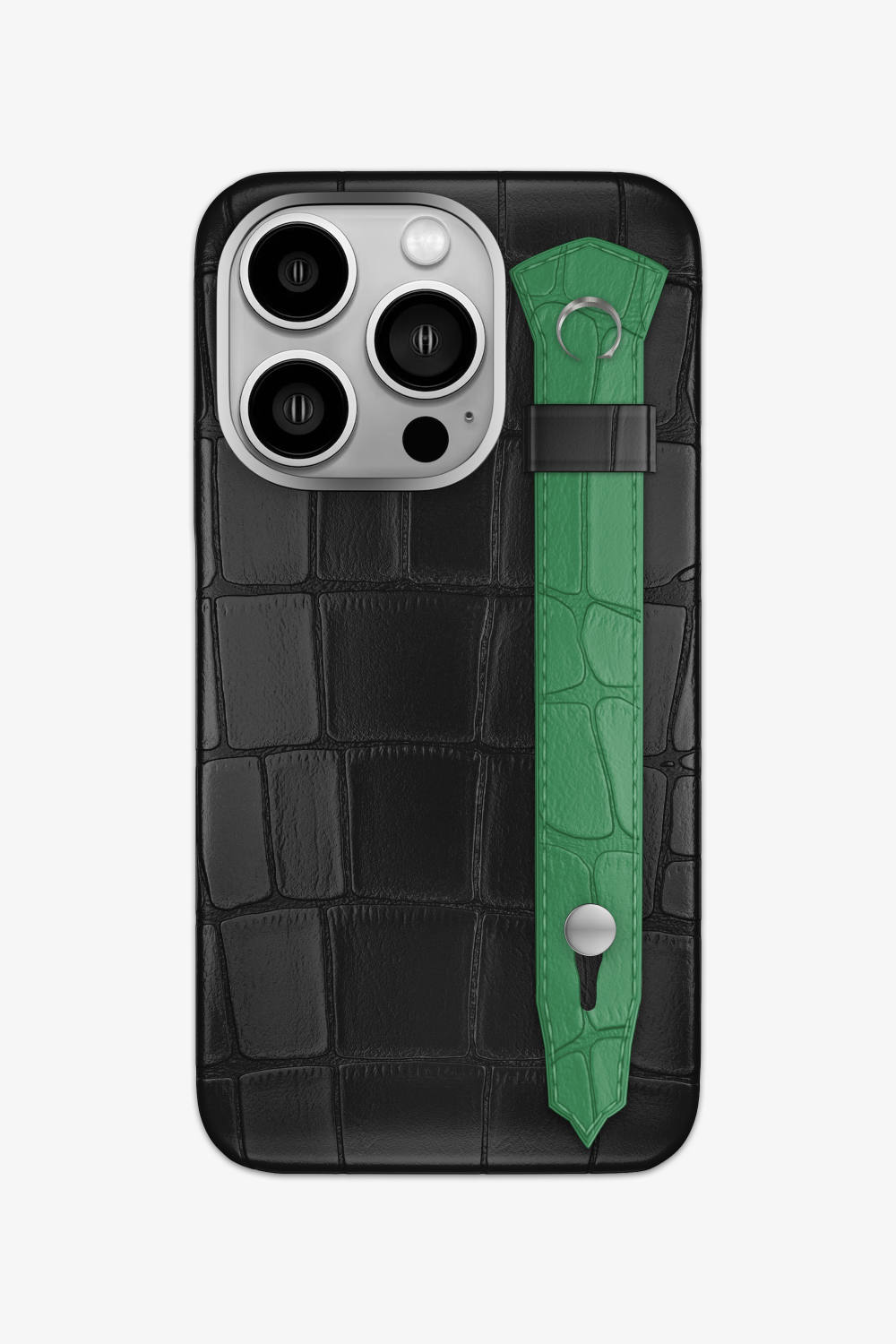 Alligator Strap Case for iPhone 16 Pro - Black / Green Emerald - zollofrance