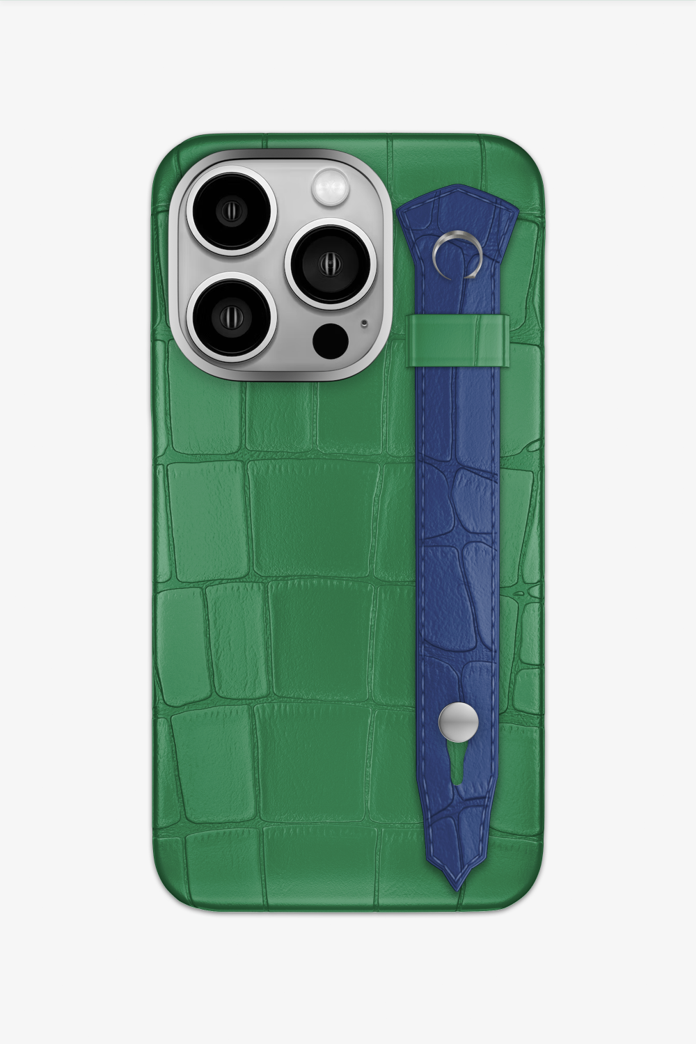 Alligator Strap Case for iPhone 16 Pro - Green Emerald / Navy Blue - zollofrance