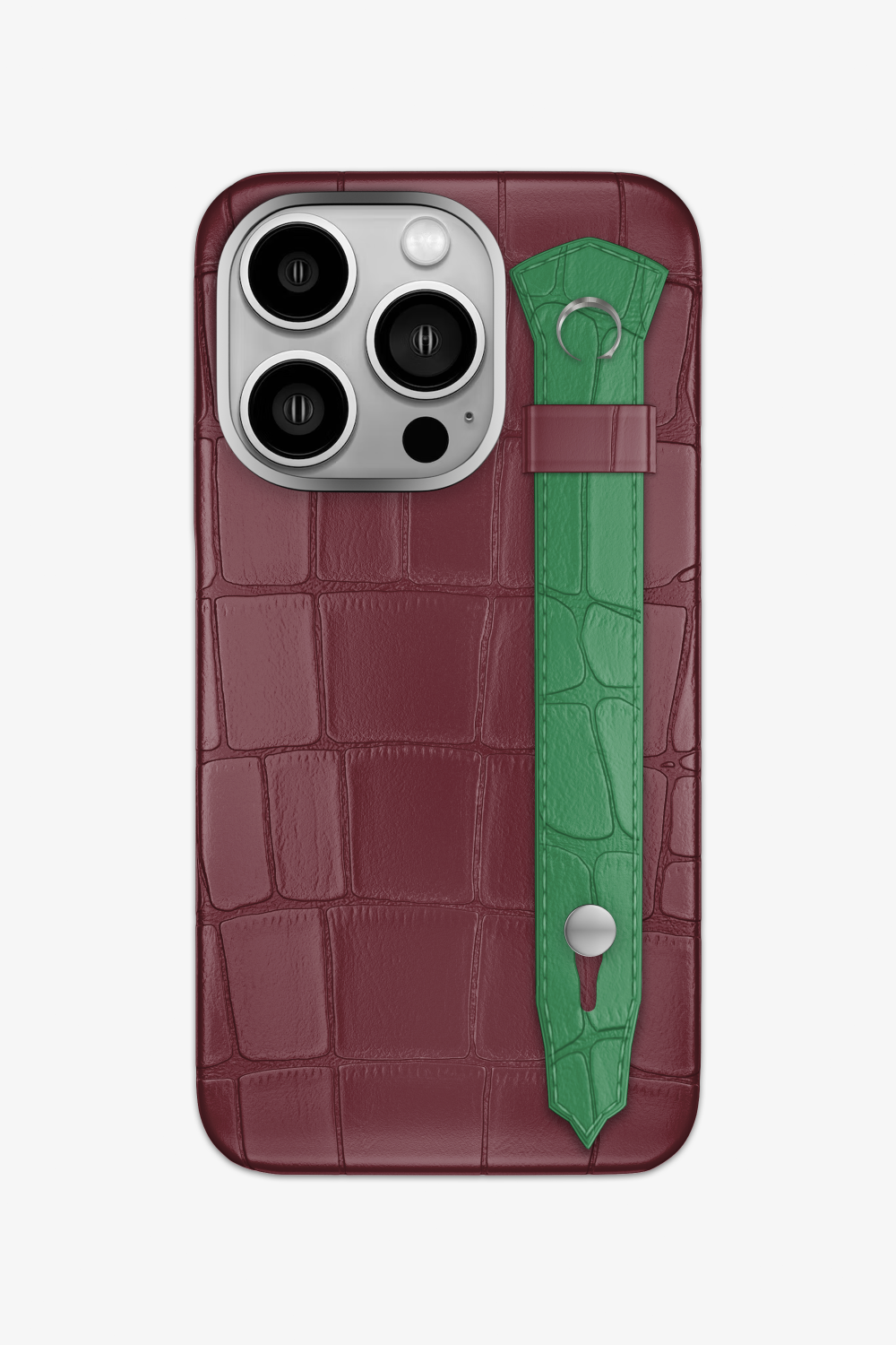 Alligator Strap Case for iPhone 16 Pro - Burgundy / Green Emerald - zollofrance