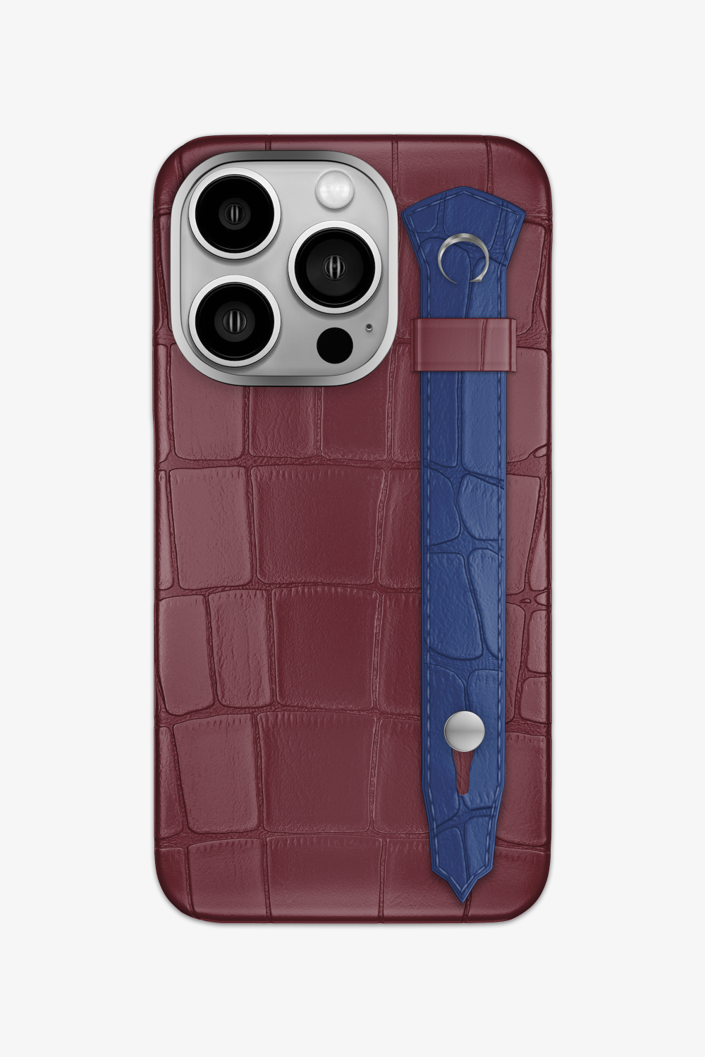 Alligator Strap Case for iPhone 16 Pro - Burgundy / Navy Blue - zollofrance