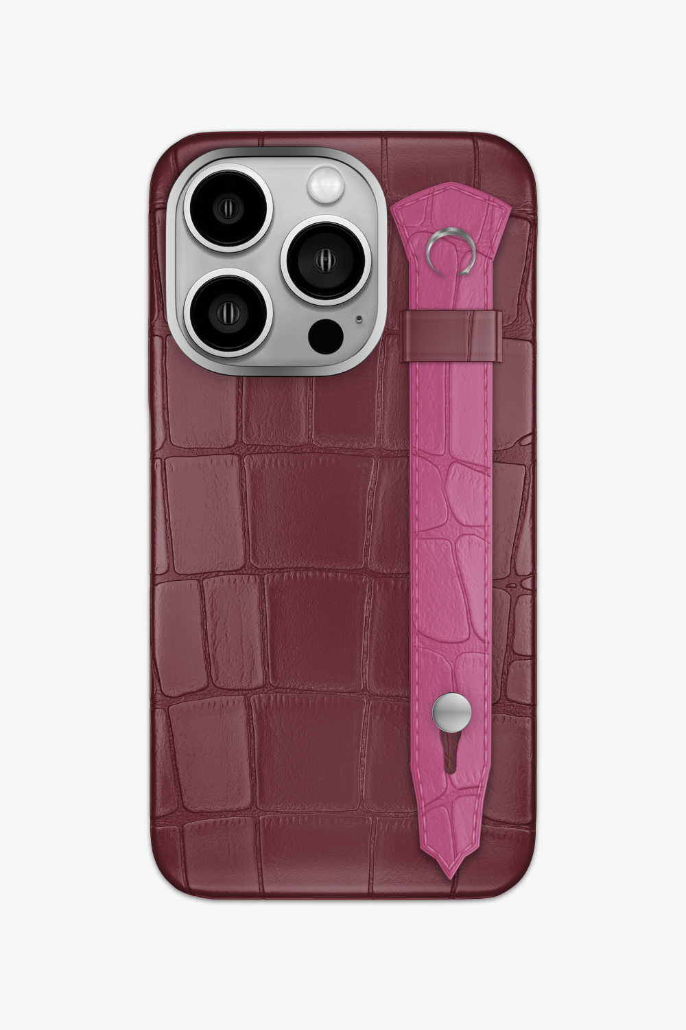 Alligator Strap Case for iPhone 16 Pro - Burgundy / Pink Fuchsia - zollofrance