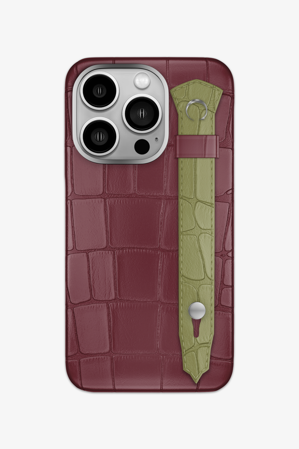 Alligator Strap Case for iPhone 16 Pro - Burgundy / Khaki - zollofrance