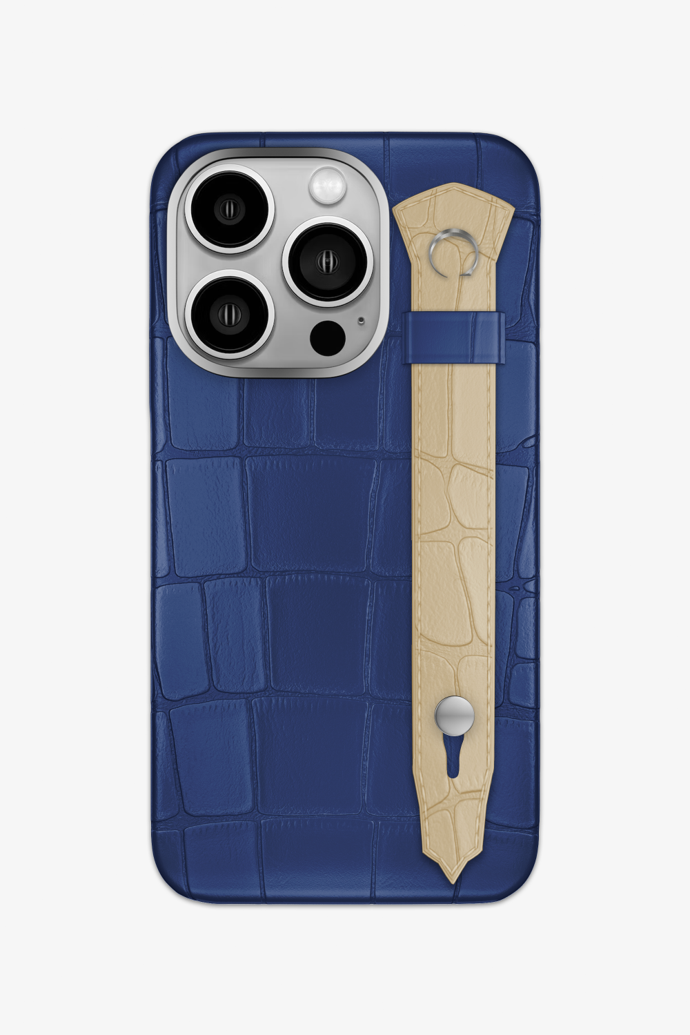 Alligator Strap Case for iPhone 16 Pro - Navy Blue / Vanilla - zollofrance