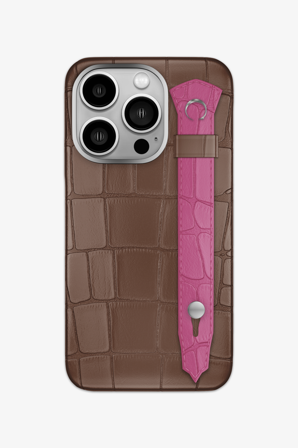 Alligator Strap Case for iPhone 16 Pro - Cocoa / Pink Fuchsia - zollofrance