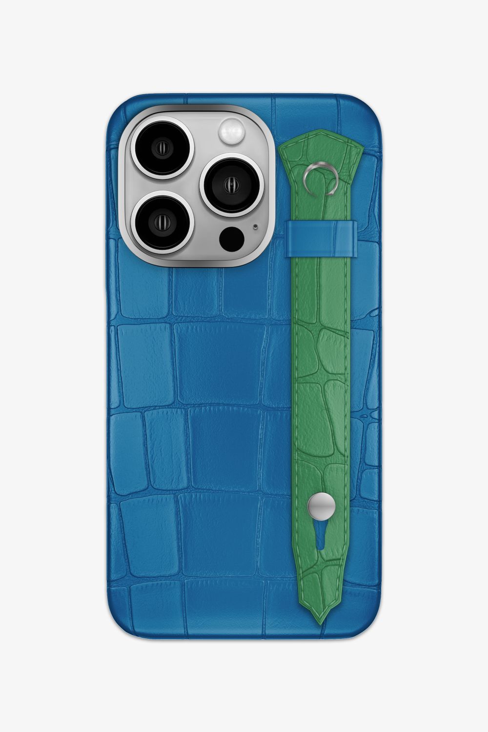 Alligator Strap Case for iPhone 16 Pro - Blue Lagoon / Green Emerald - zollofrance