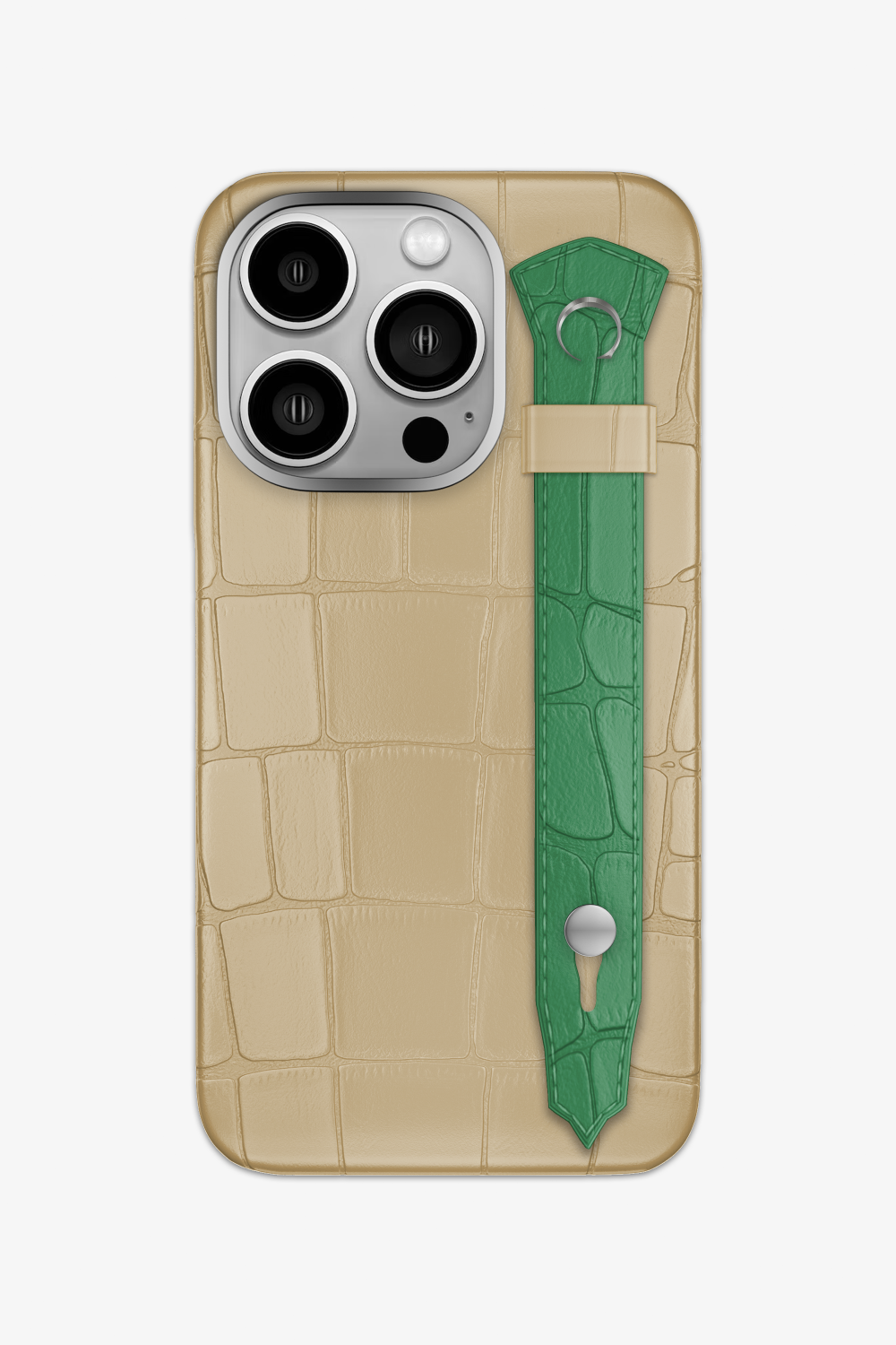 Alligator Strap Case for iPhone 16 Pro - Vanilla / Green Emerald - zollofrance