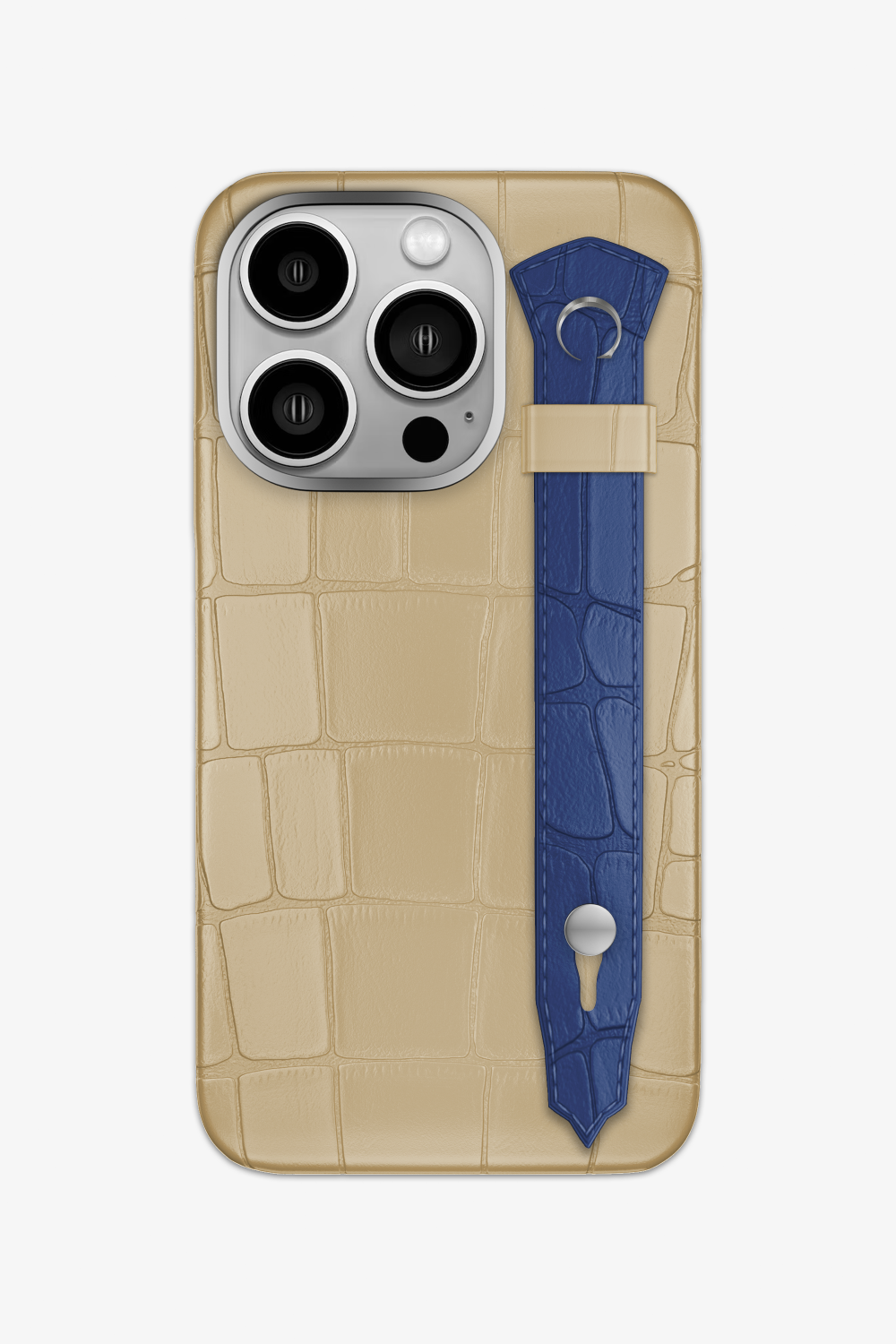 Alligator Strap Case for iPhone 16 Pro - Vanilla / Navy Blue - zollofrance