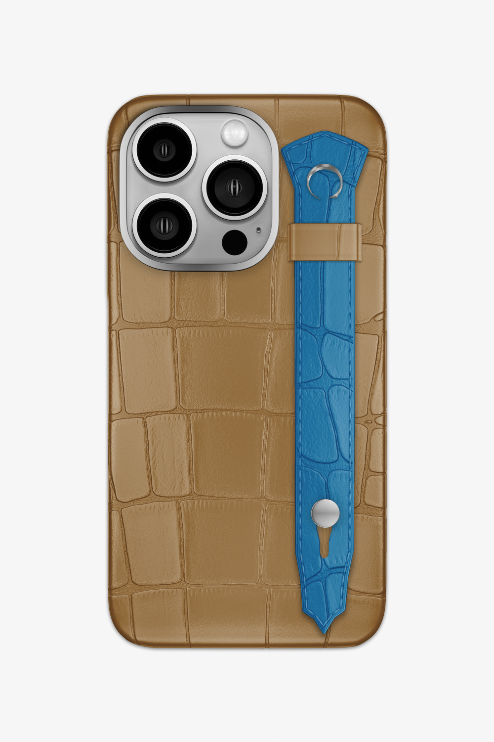 Alligator Strap Case for iPhone 16 Pro - Latte / Blue Lagoon - zollofrance