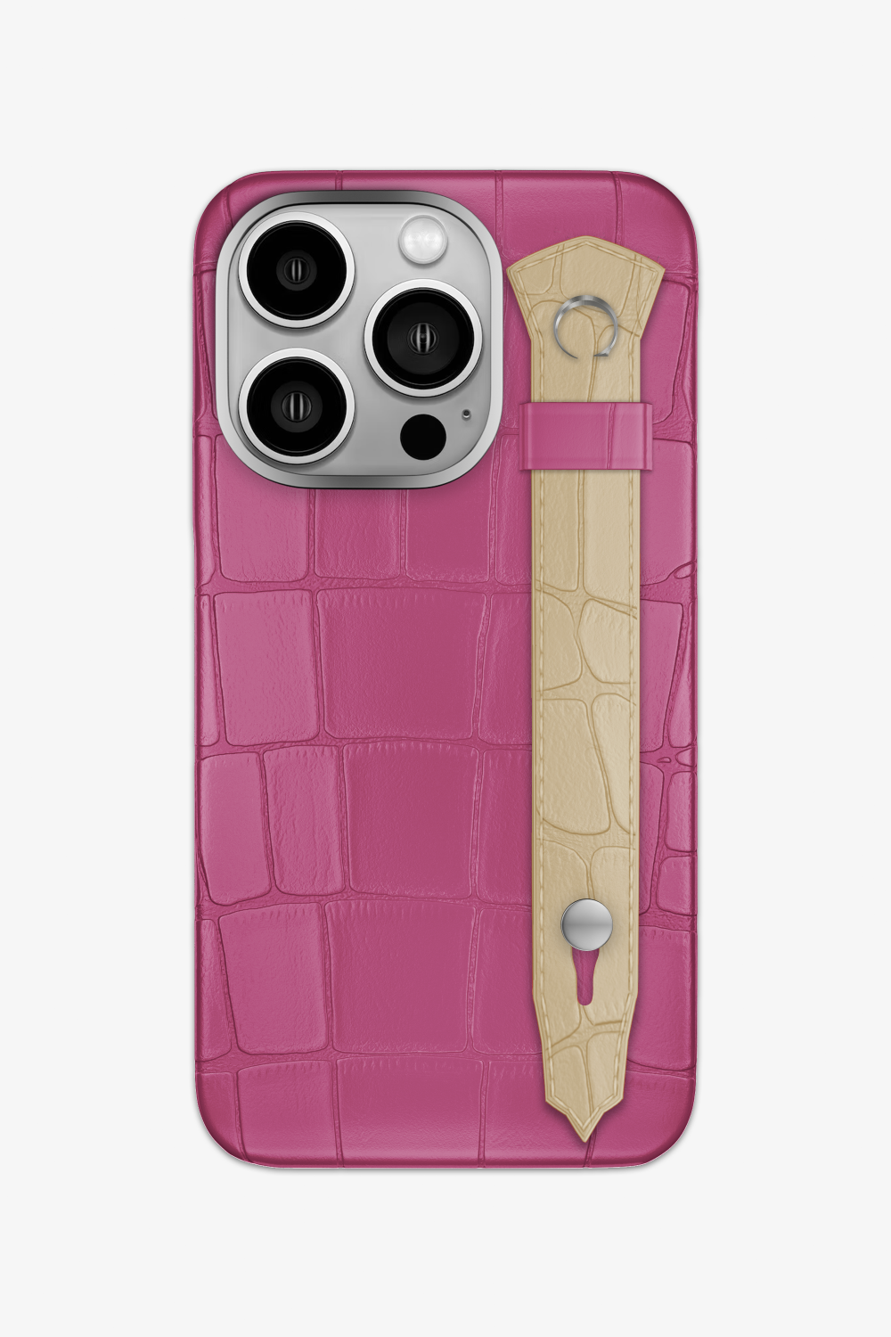 Alligator Strap Case for iPhone 16 Pro - Pink Fuchsia / Vanilla - zollofrance