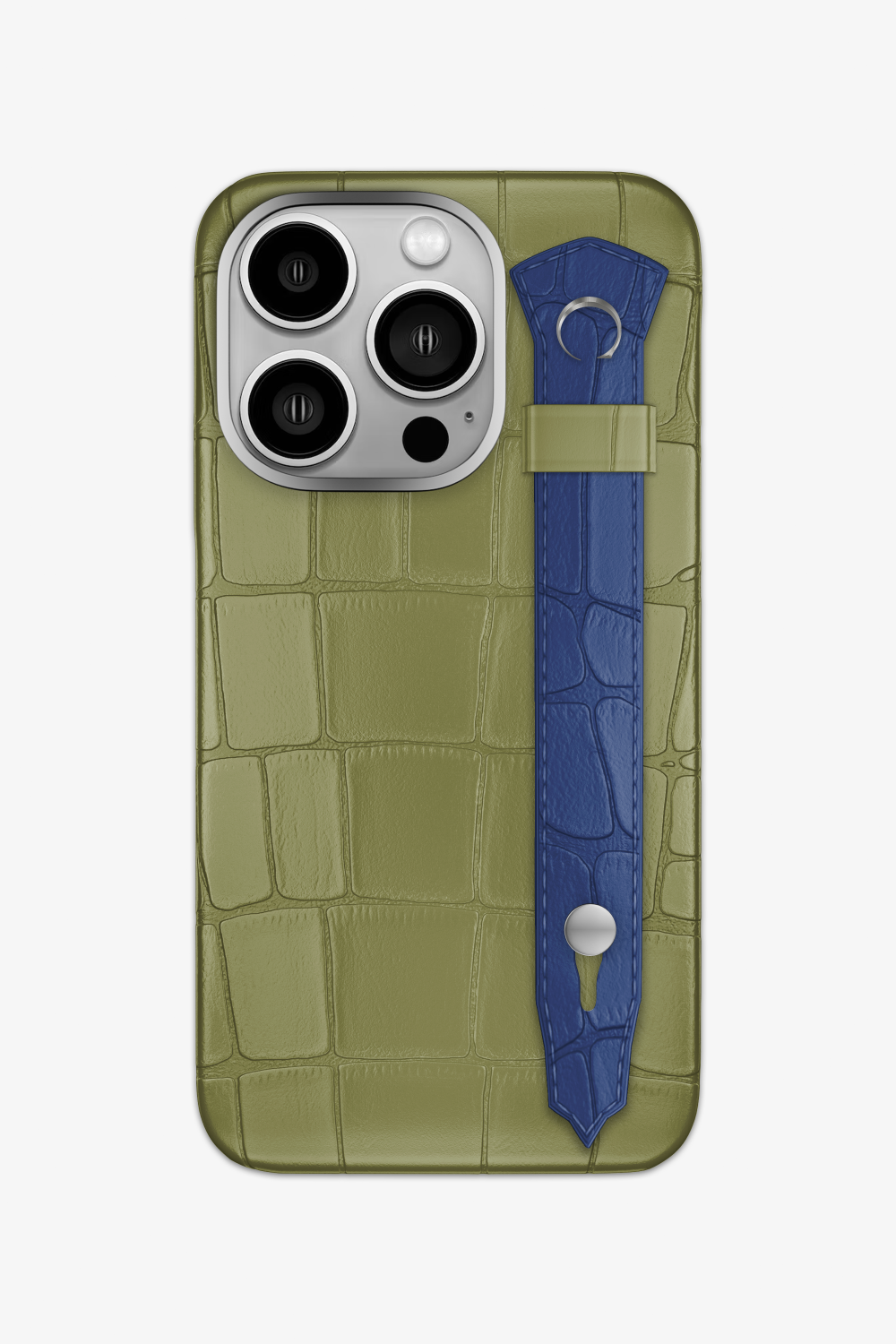 Alligator Strap Case for iPhone 16 Pro - Khaki / Navy Blue - zollofrance