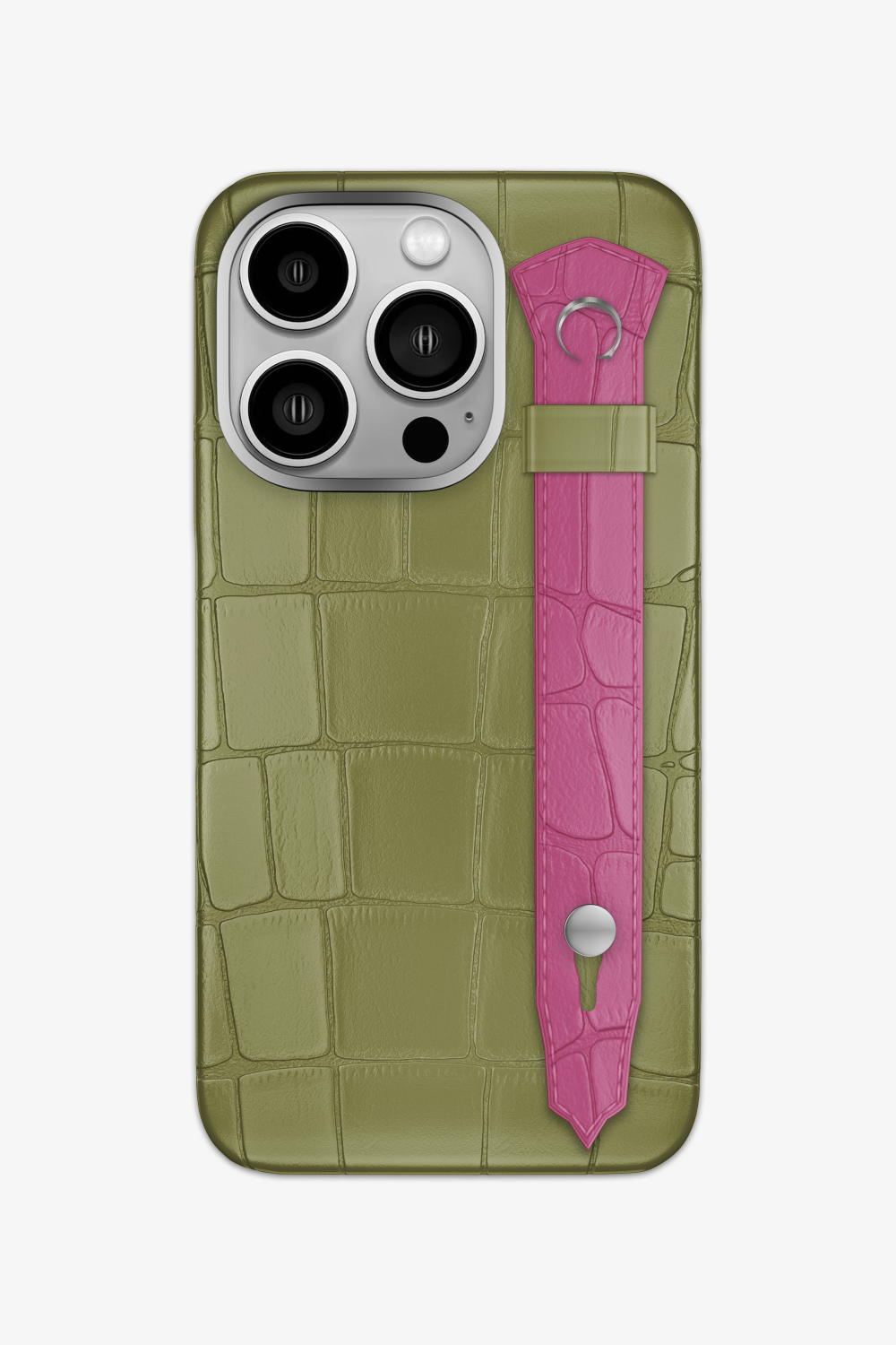 Alligator Strap Case for iPhone 16 Pro - Khaki / Pink Fuchsia - zollofrance