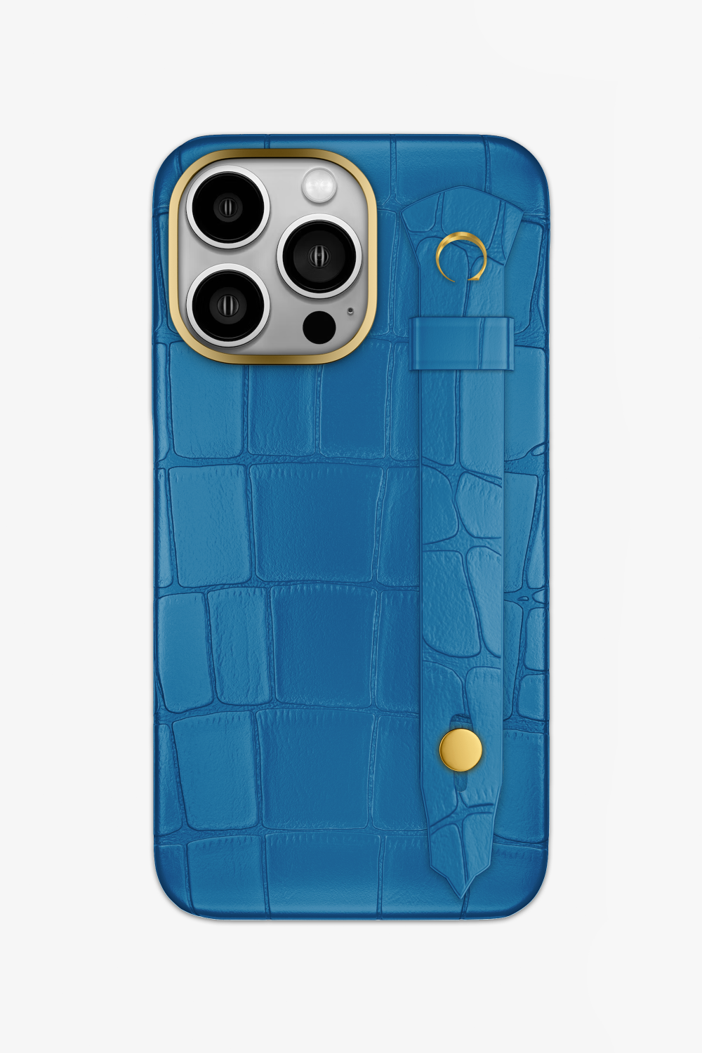 Blue Lagoon Alligator Strap Case for iPhone 14 Pro - Gold / Blue Lagoon - zollofrance