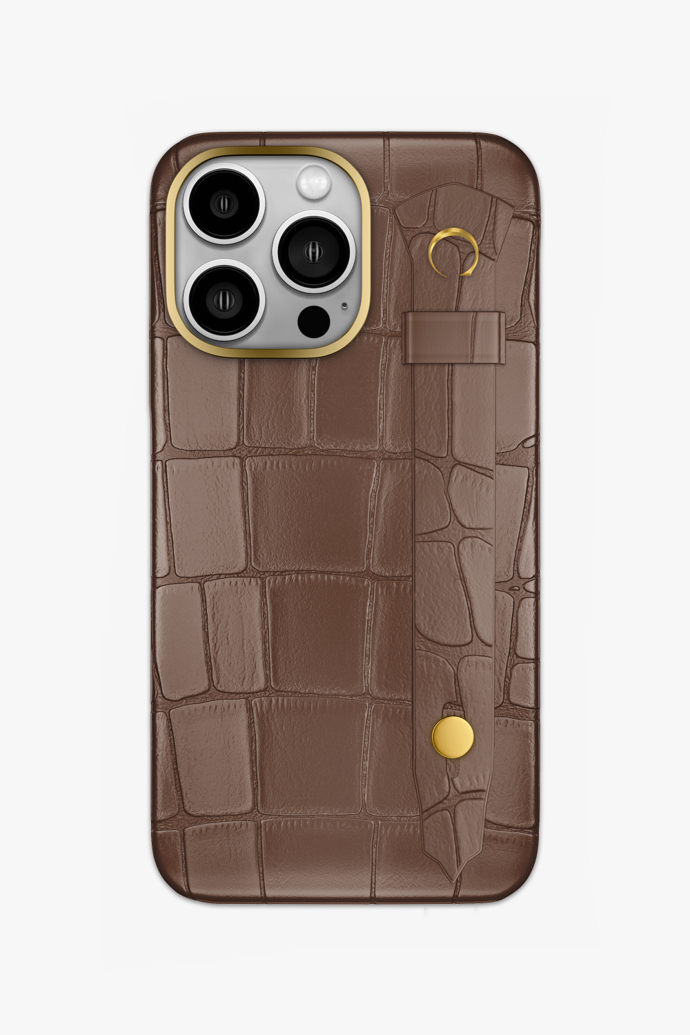 Cocoa Alligator Strap Case for iPhone 15 Pro - Gold / Cocoa - zollofrance