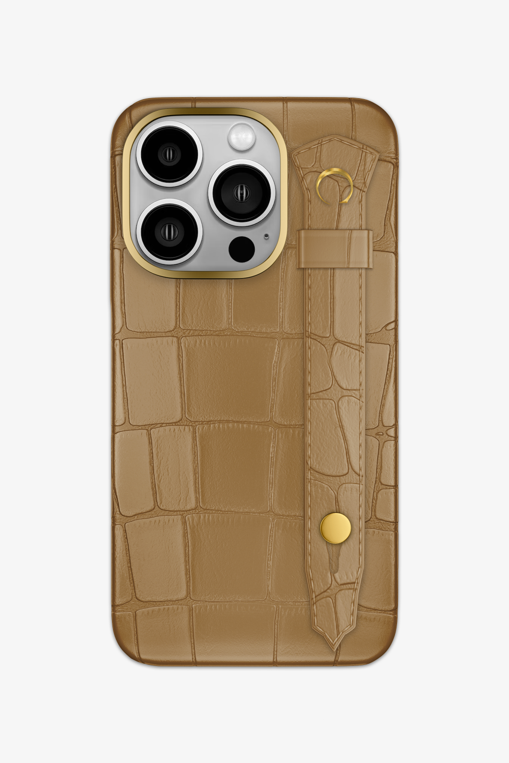 Cream Alligator Strap Case for iPhone 14 Series - 14 Pro / Gold / Cream - zollofrance