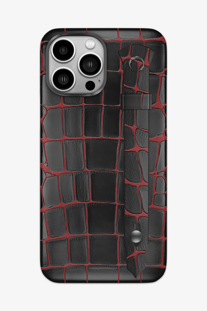 Black Metal Iphone Case Crocodile Leather 14 pro (Max)