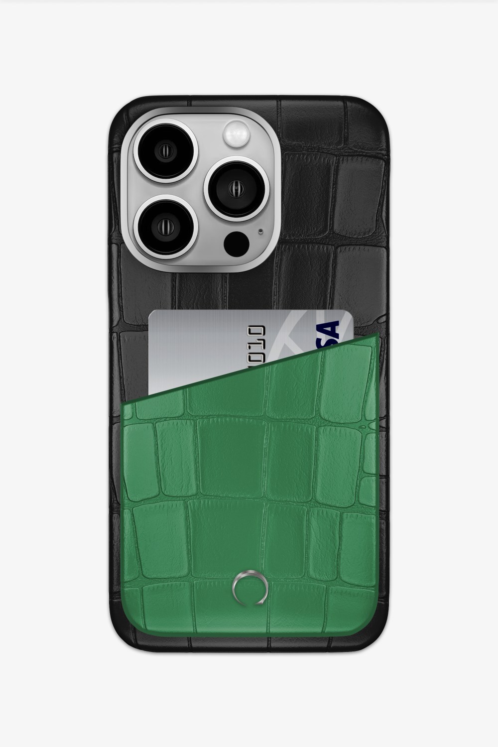 Alligator Pocket Case for iPhone 15 Pro - Black / Green Emerald - zollofrance