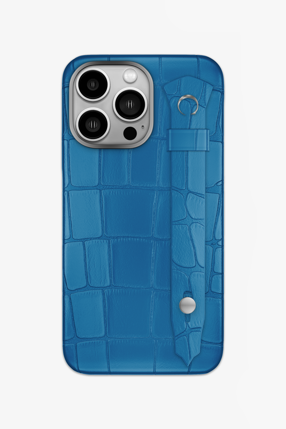 Blue Lagoon Alligator Strap Case for iPhone 14 Pro - Stainless Steel / Blue Lagoon - zollofrance