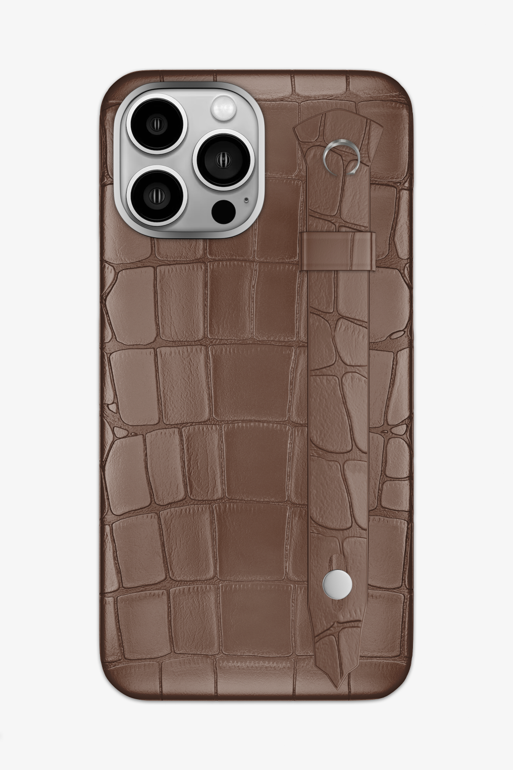 Cocoa Alligator Strap Case for iPhone 14 Pro Max - Stainless Steel / Cocoa - zollofrance