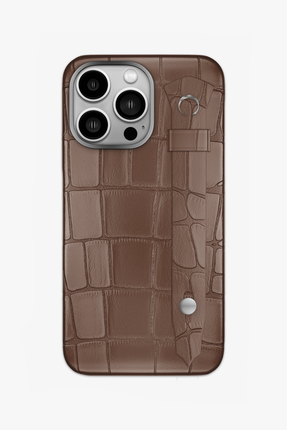 Cocoa Alligator Strap Case for iPhone 15 Pro - Stainless Steel / Cocoa - zollofrance