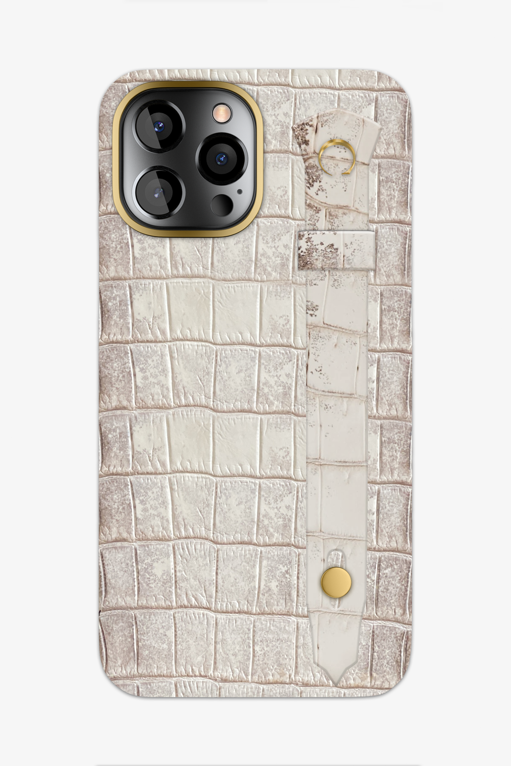 Himalayan Alligator Strap Case for iPhone 14 Pro Max - Gold / White - zollofrance