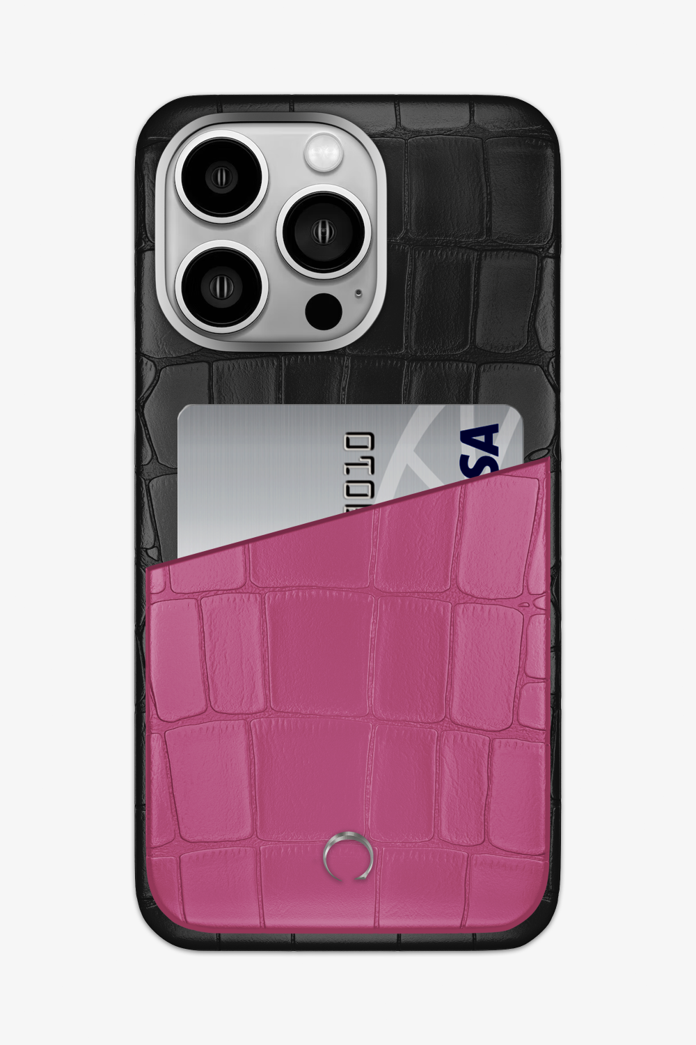 Alligator Pocket Case for iPhone 15 Pro Max - Black / Pink Fuchsia - zollofrance