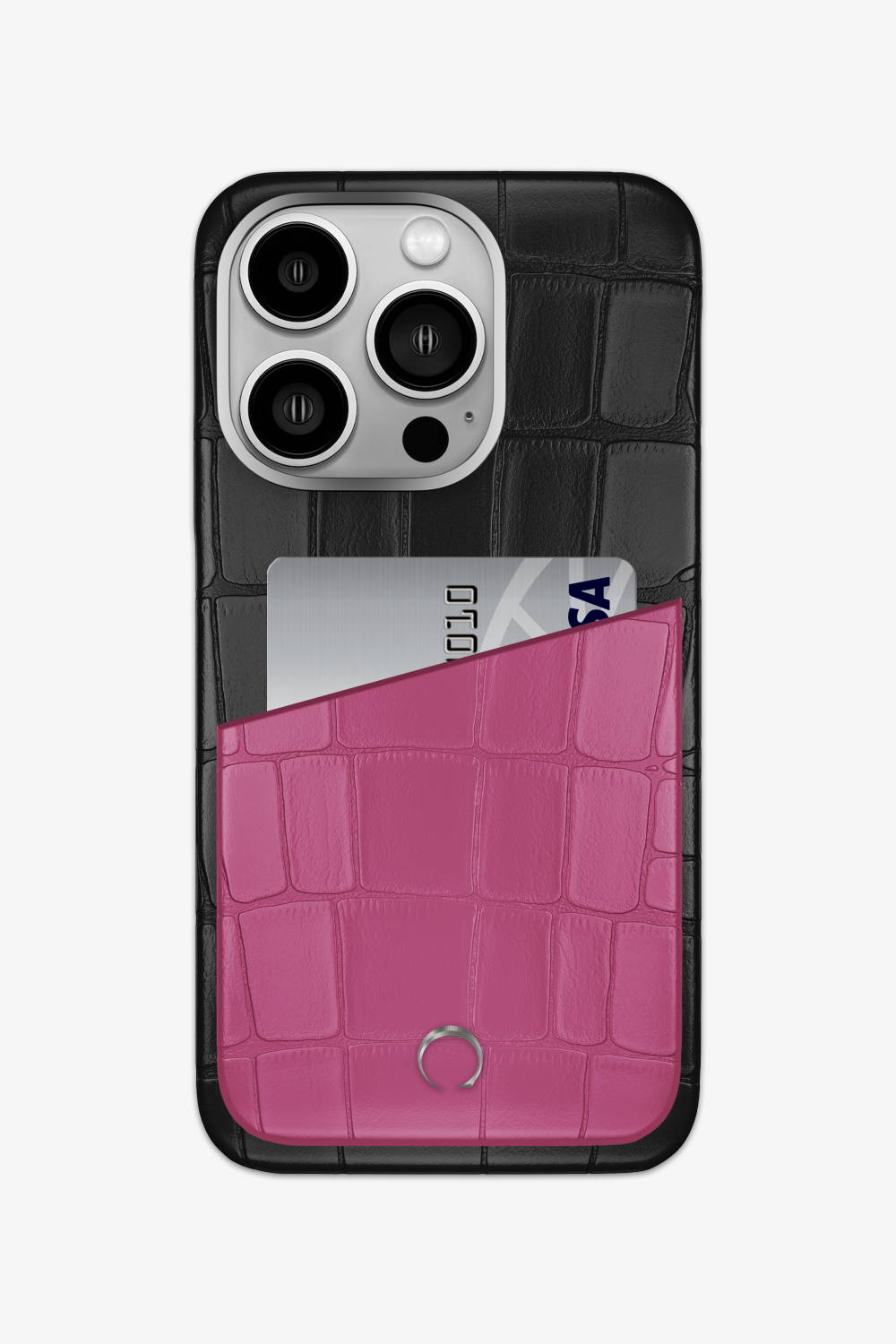 Alligator Pocket Case for iPhone 15 Pro - Black / Pink Fuchsia - zollofrance