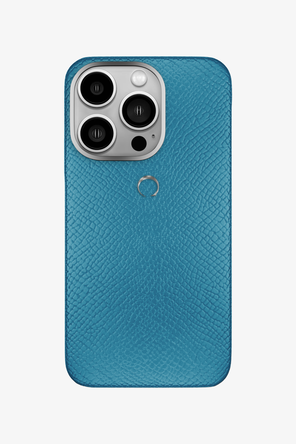 Calfskin Case for iPhone 15 Pro - Stainless Steel / Blue Teal - zollofrance