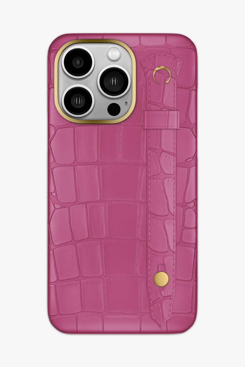 Pink Fuchsia Alligator Strap Case for iPhone 14 Series - 14 Pro Max / Gold / Pink Fuchsia - zollofrance