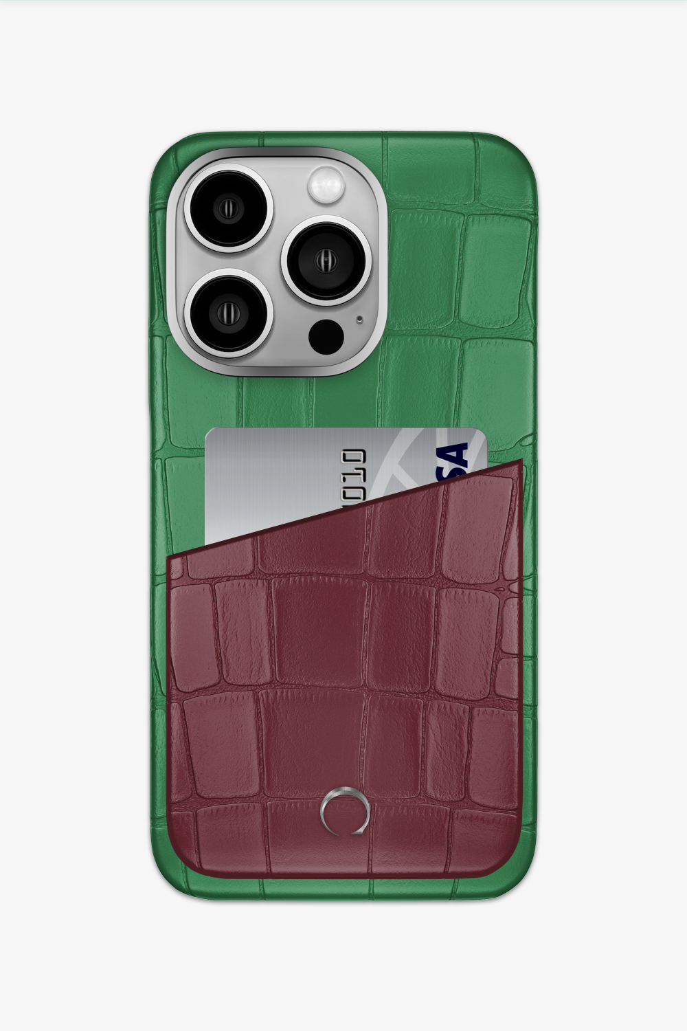 Alligator Pocket Case for iPhone 14 Pro - Green Emerald / Burgundy - zollofrance