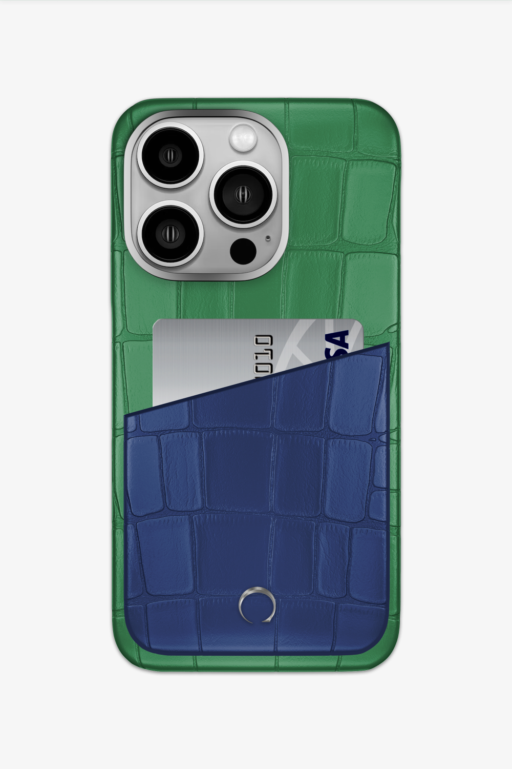 Alligator Pocket Case for iPhone 15 Pro - Green Emerald / Navy Blue - zollofrance