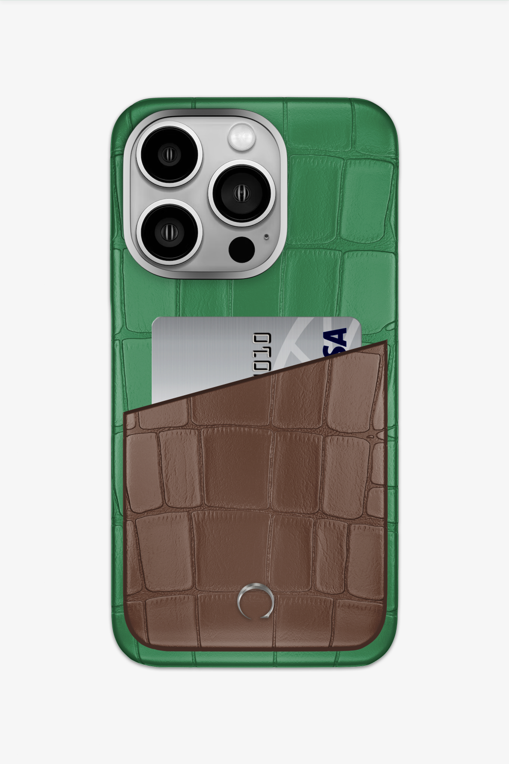 Alligator Pocket Case for iPhone 15 Pro - Green Emerald / Cocoa - zollofrance