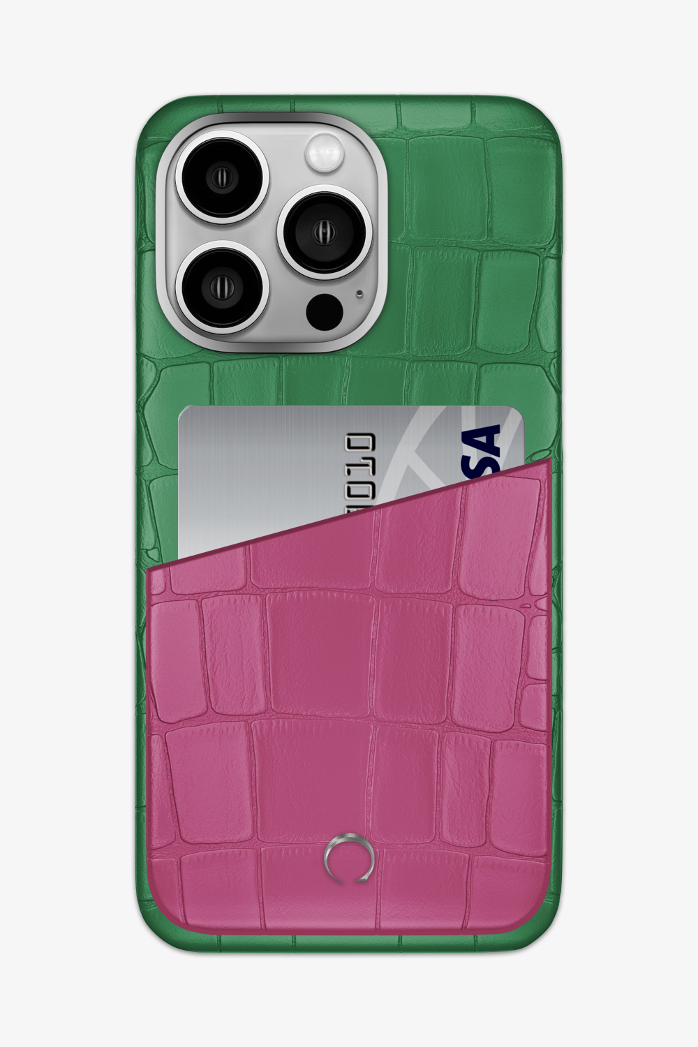 Alligator Pocket Case for iPhone 14 Pro Max - Green Emerald / Pink Fuchsia - zollofrance
