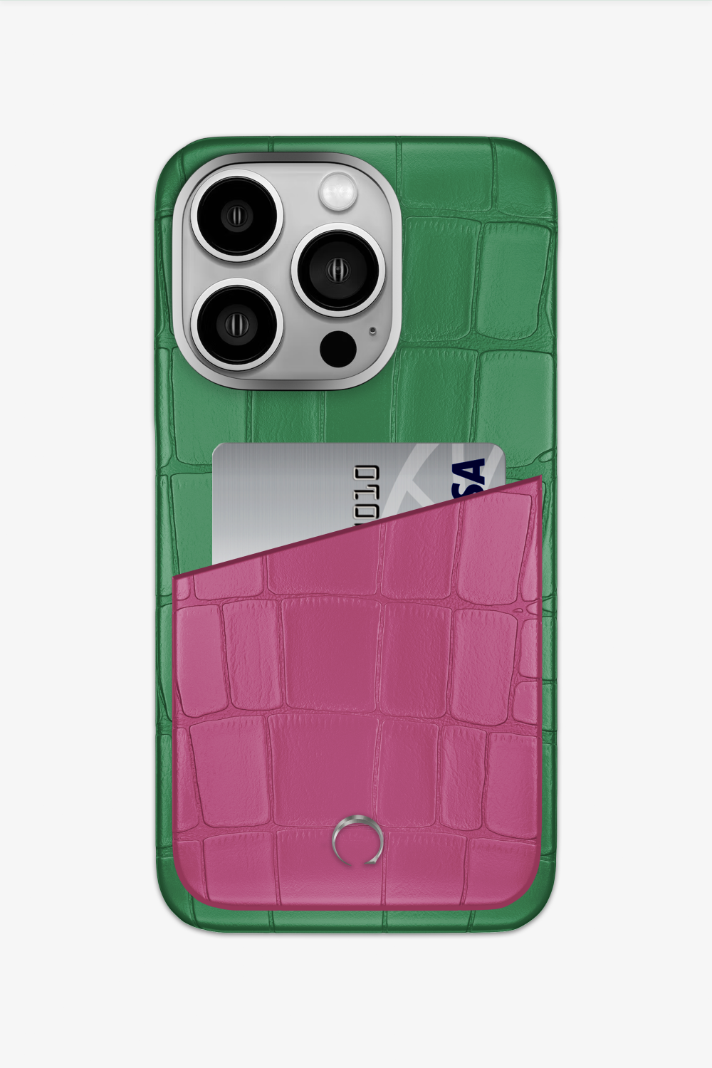 Alligator Pocket Case for iPhone 15 Pro - Green Emerald / Pink Fuchsia - zollofrance