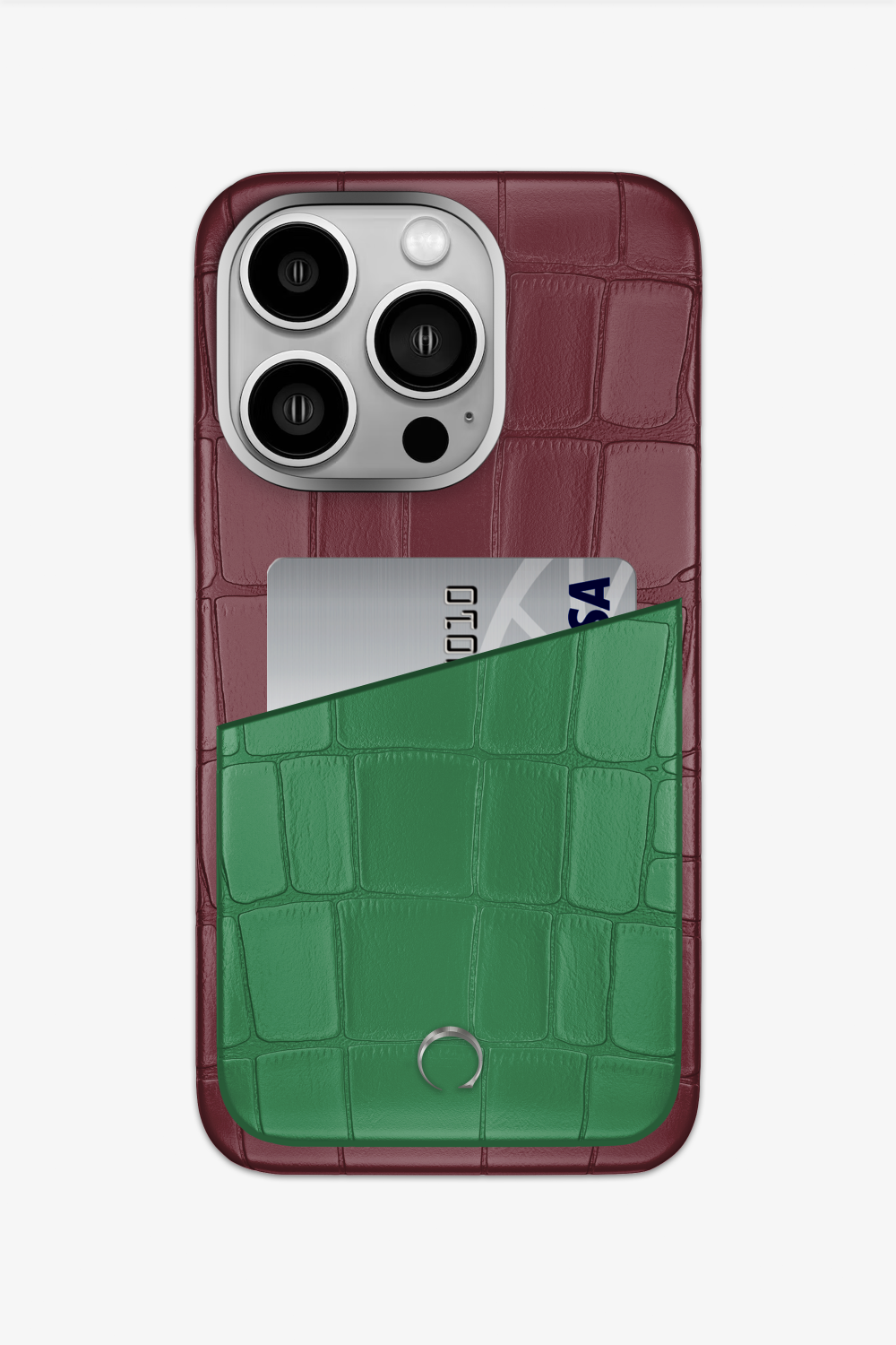 Alligator Pocket Case for iPhone 15 Pro - Burgundy / Green Emerald - zollofrance
