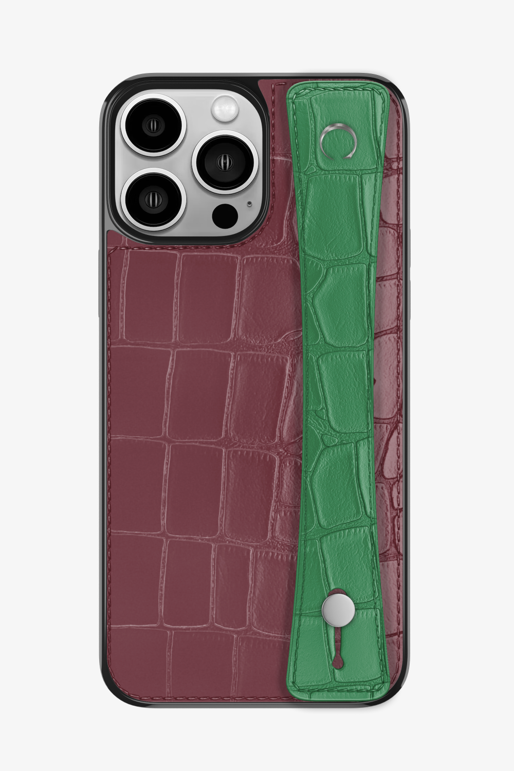 Alligator Sports Strap Case for iPhone 15 Pro Max - Burgundy / Green Emerald - zollofrance