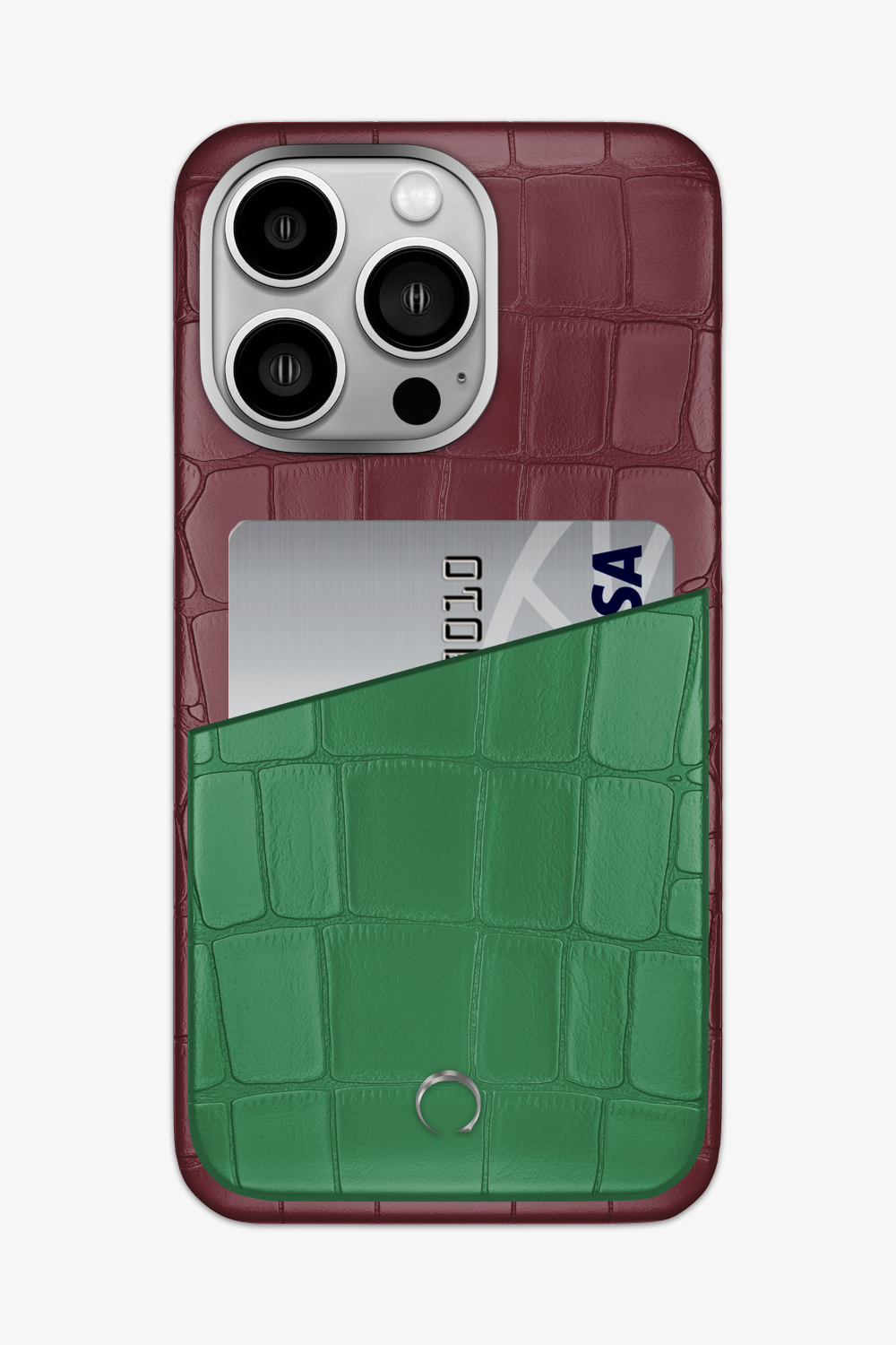 Alligator Pocket Case for iPhone 14 Pro Max - Burgundy / Green Emerald - zollofrance