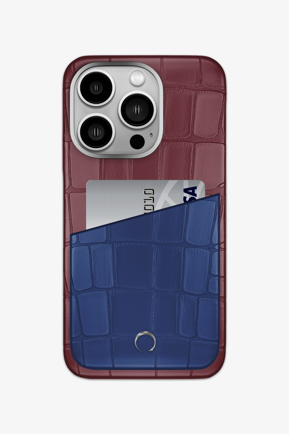 Alligator Pocket Case for iPhone 15 Pro - Burgundy / Navy Blue - zollofrance