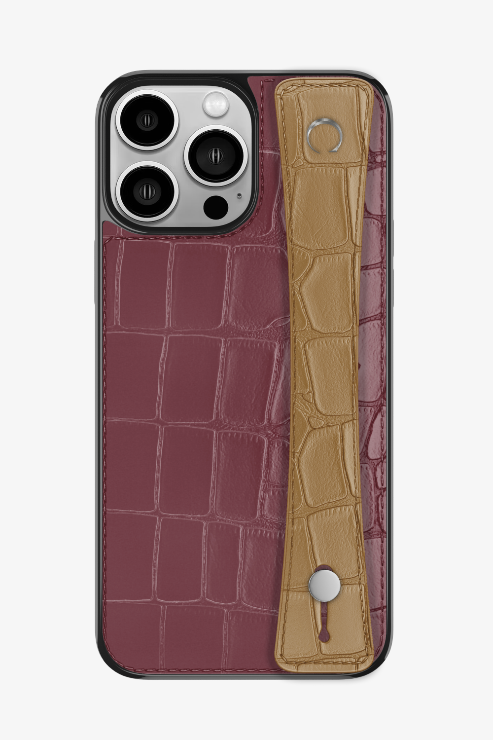 Alligator Sports Strap Case for iPhone 14 Pro Max - Burgundy / Latte - zollofrance