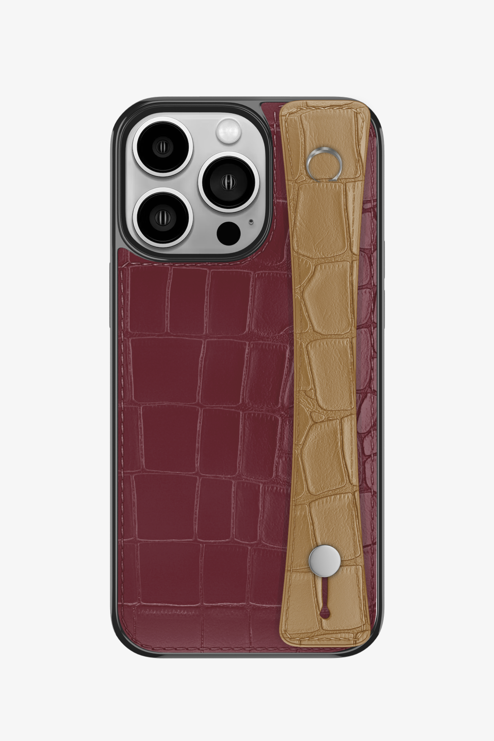Alligator Sports Strap Case for iPhone 14 Pro - Burgundy / Latte - zollofrance