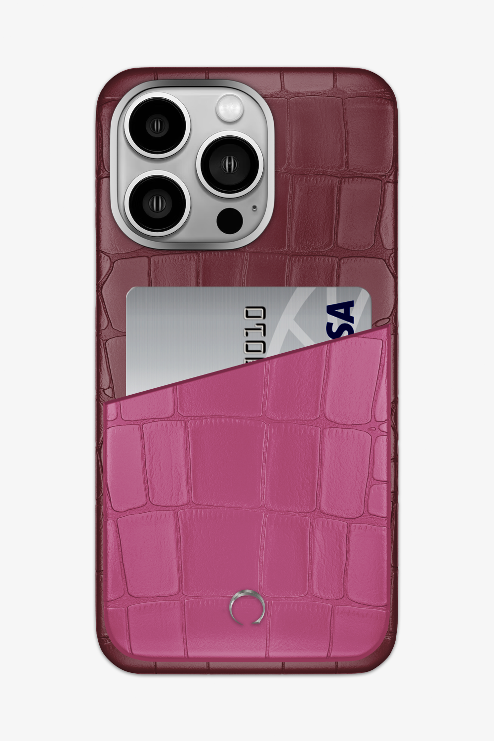 Alligator Pocket Case for iPhone 15 Pro Max - Burgundy / Pink Fuchsia - zollofrance