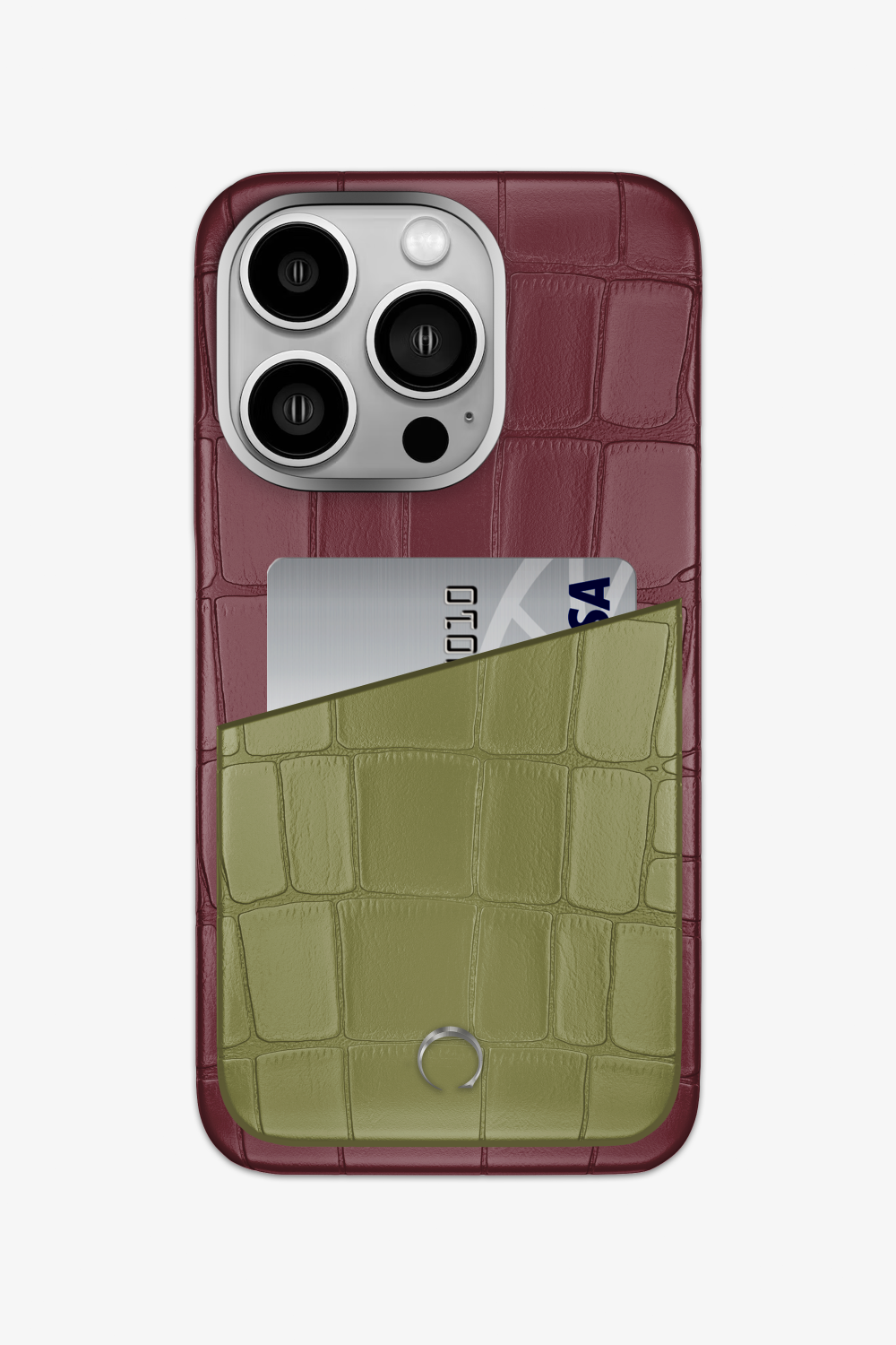 Alligator Pocket Case for iPhone 15 Pro - Burgundy / Khaki - zollofrance