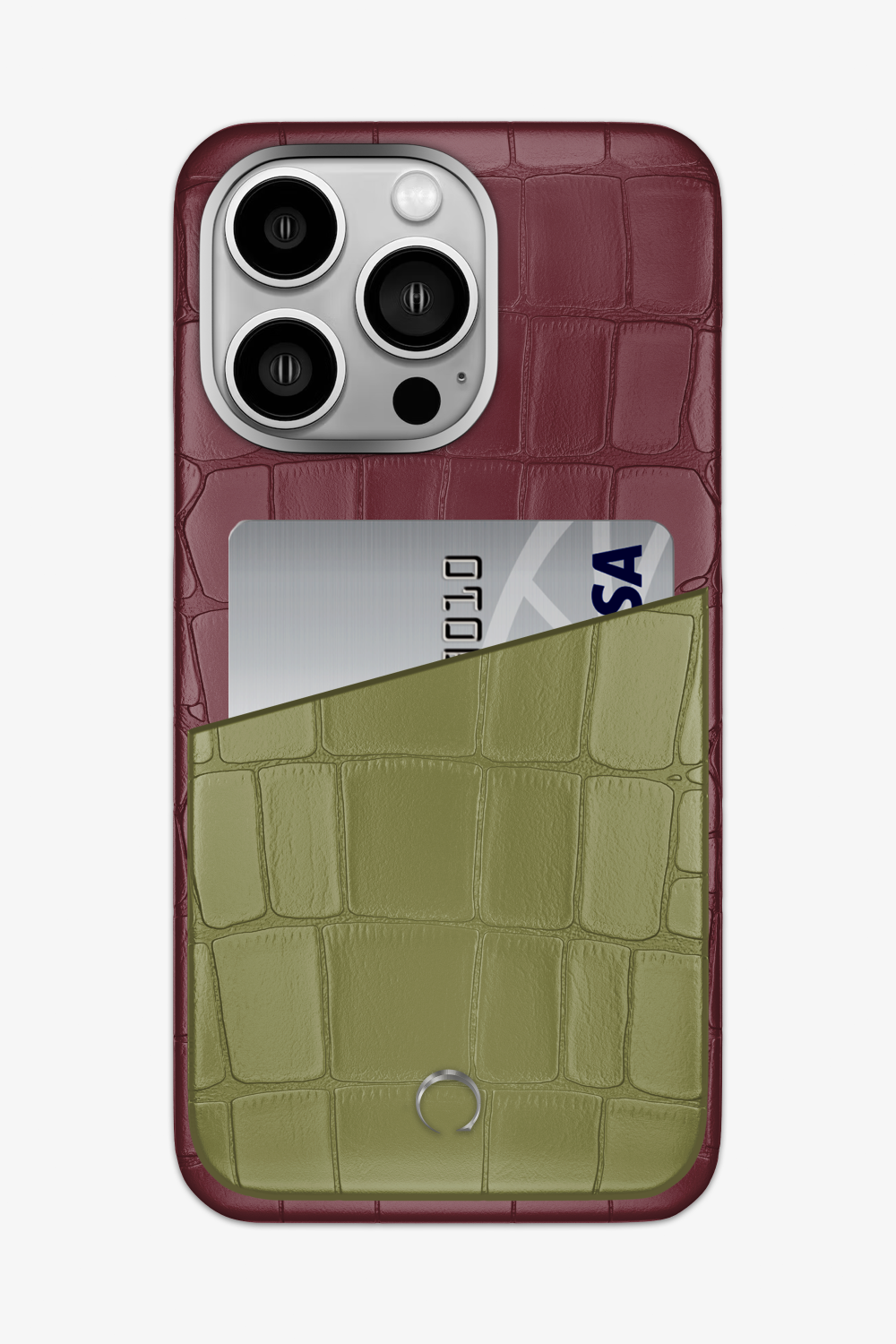 Alligator Pocket Case for iPhone 14 Pro Max - Burgundy / Khaki - zollofrance