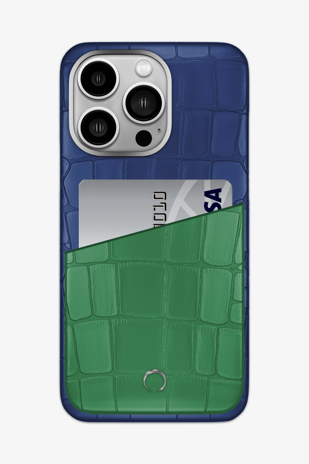 Alligator Pocket Case for iPhone 15 Pro Max - Navy Blue / Green Emerald - zollofrance
