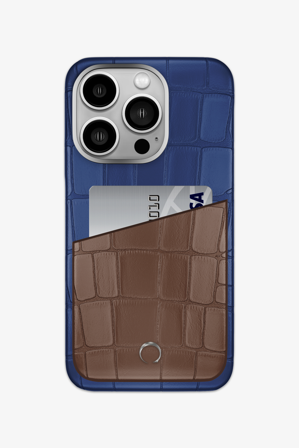 Alligator Pocket Case for iPhone 15 Pro - Navy Blue / Cocoa - zollofrance