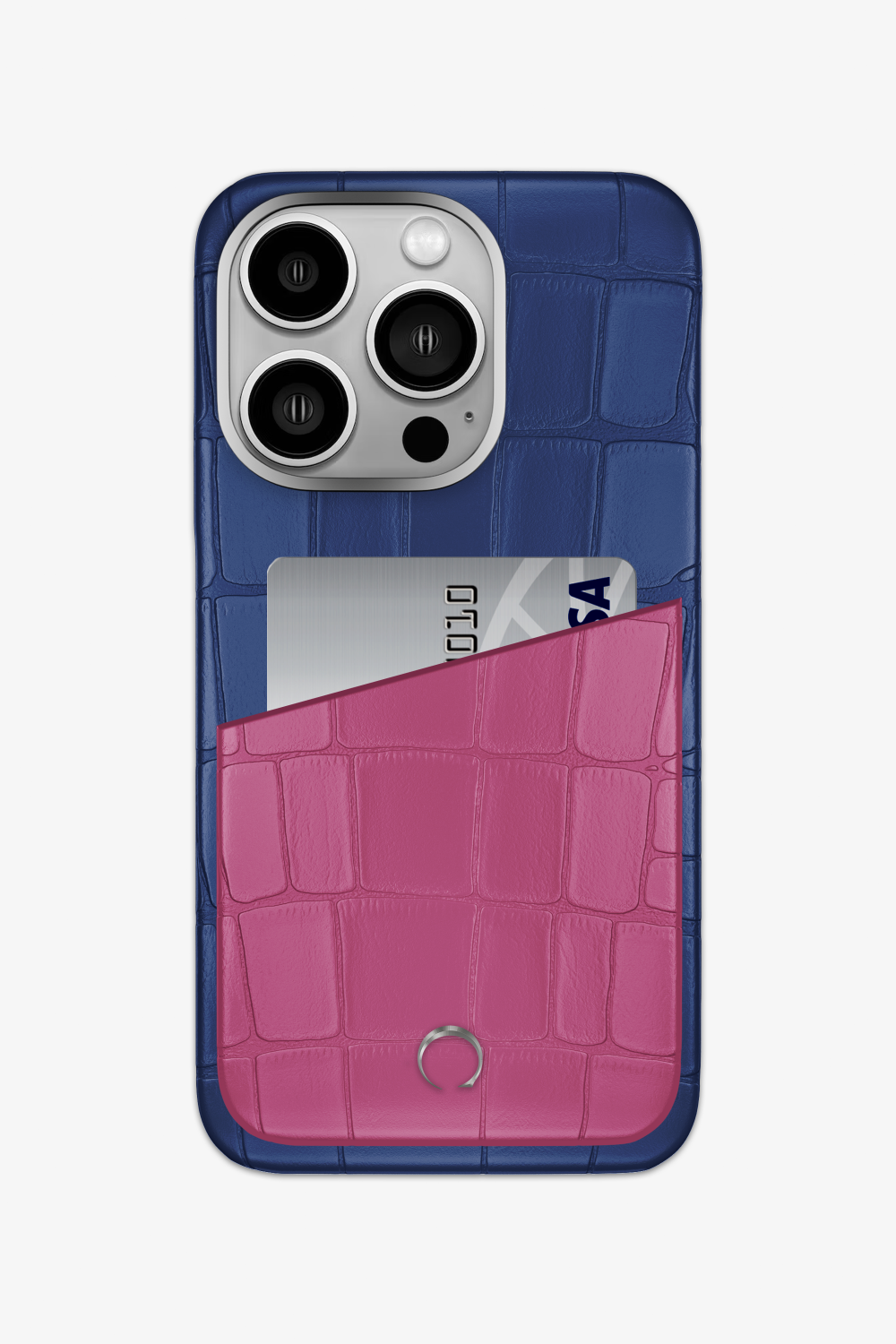 Alligator Pocket Case for iPhone 15 Pro - Navy Blue / Pink Fuchsia - zollofrance