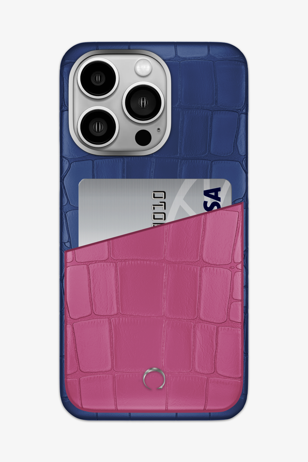 Alligator Pocket Case for iPhone 14 Pro Max - Navy Blue / Pink Fuchsia - zollofrance