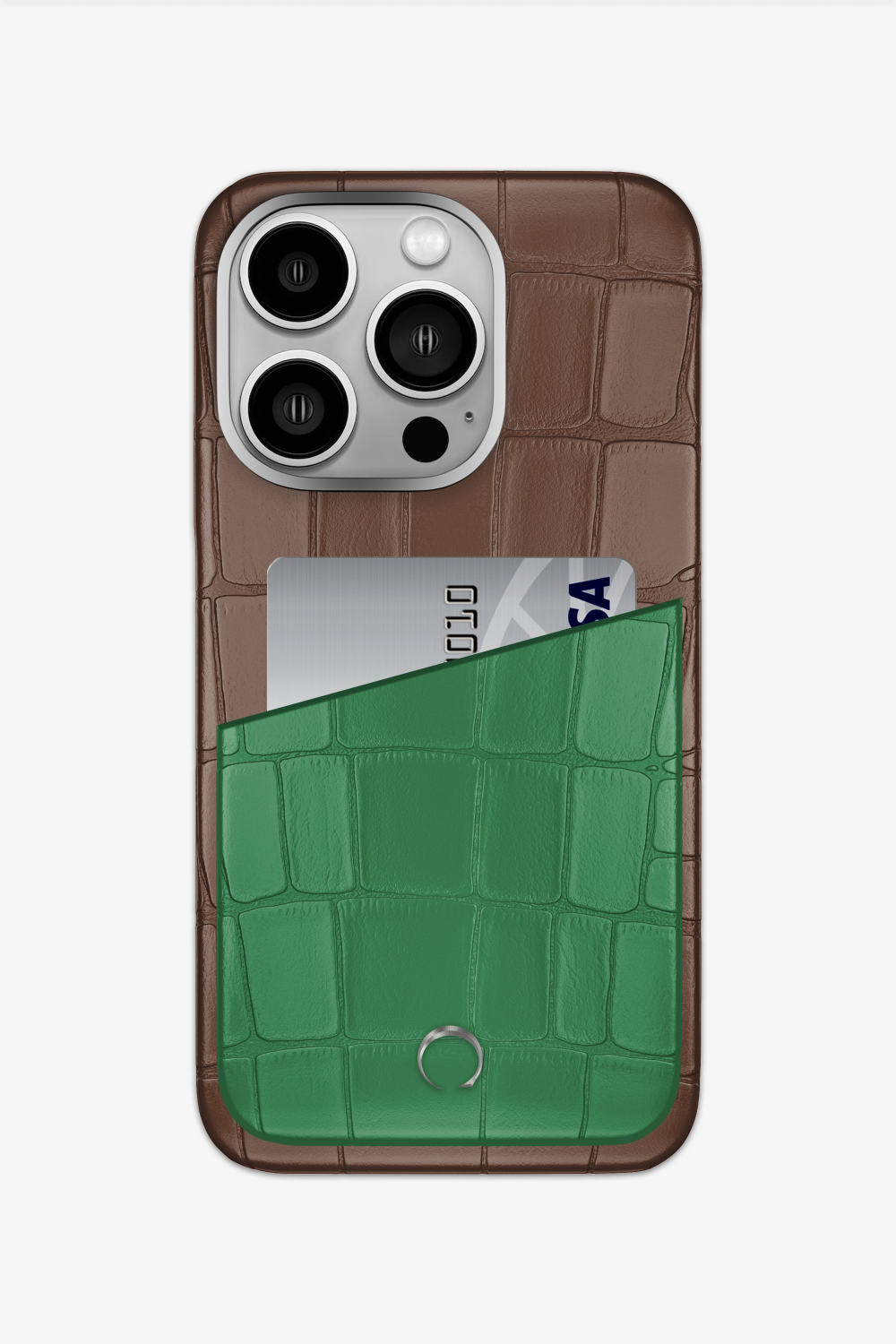 Alligator Pocket Case for iPhone 15 Pro - Cocoa / Green Emerald - zollofrance